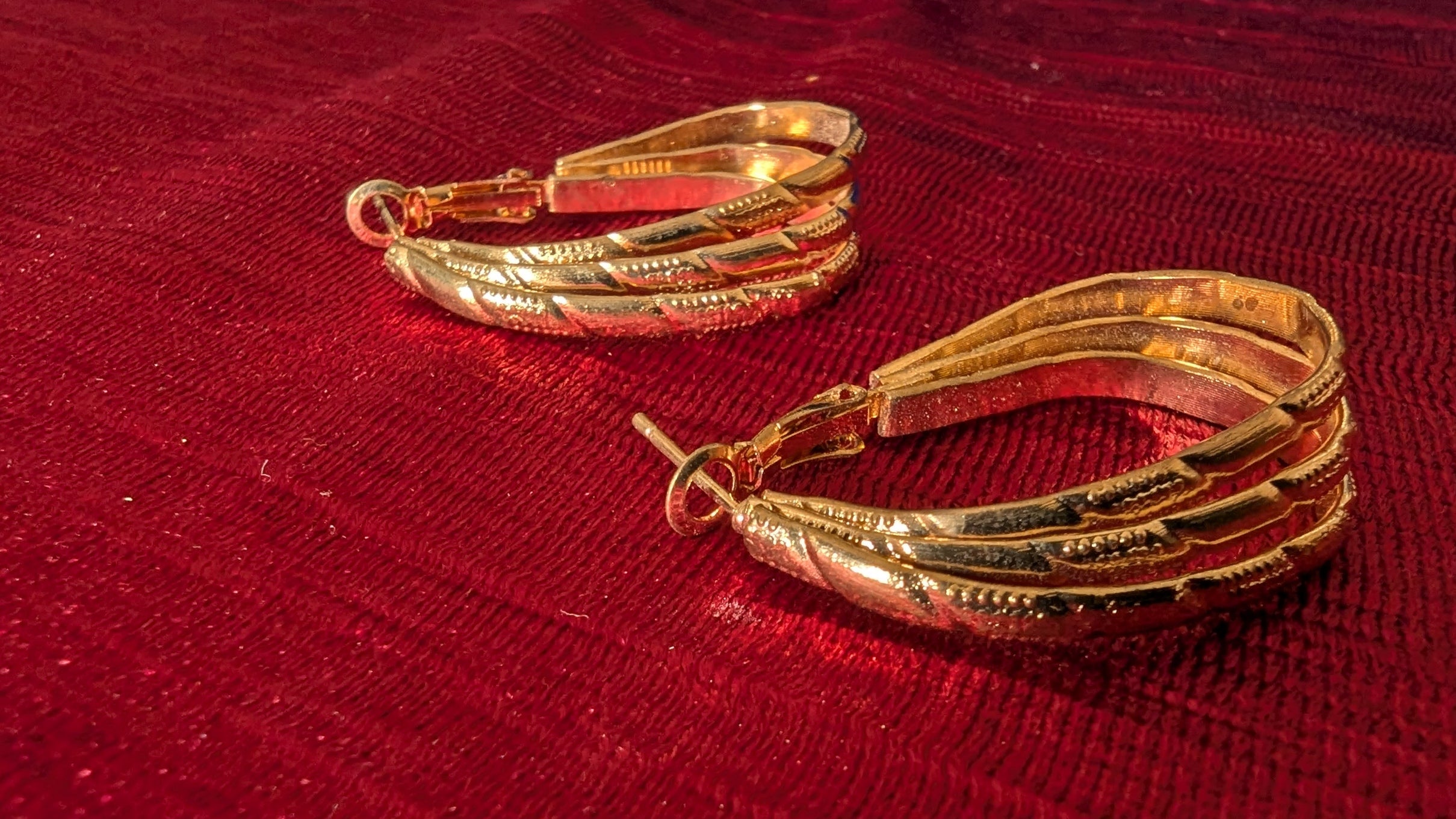 Gold Plated Oval Shaped Triple Hoop Earrings